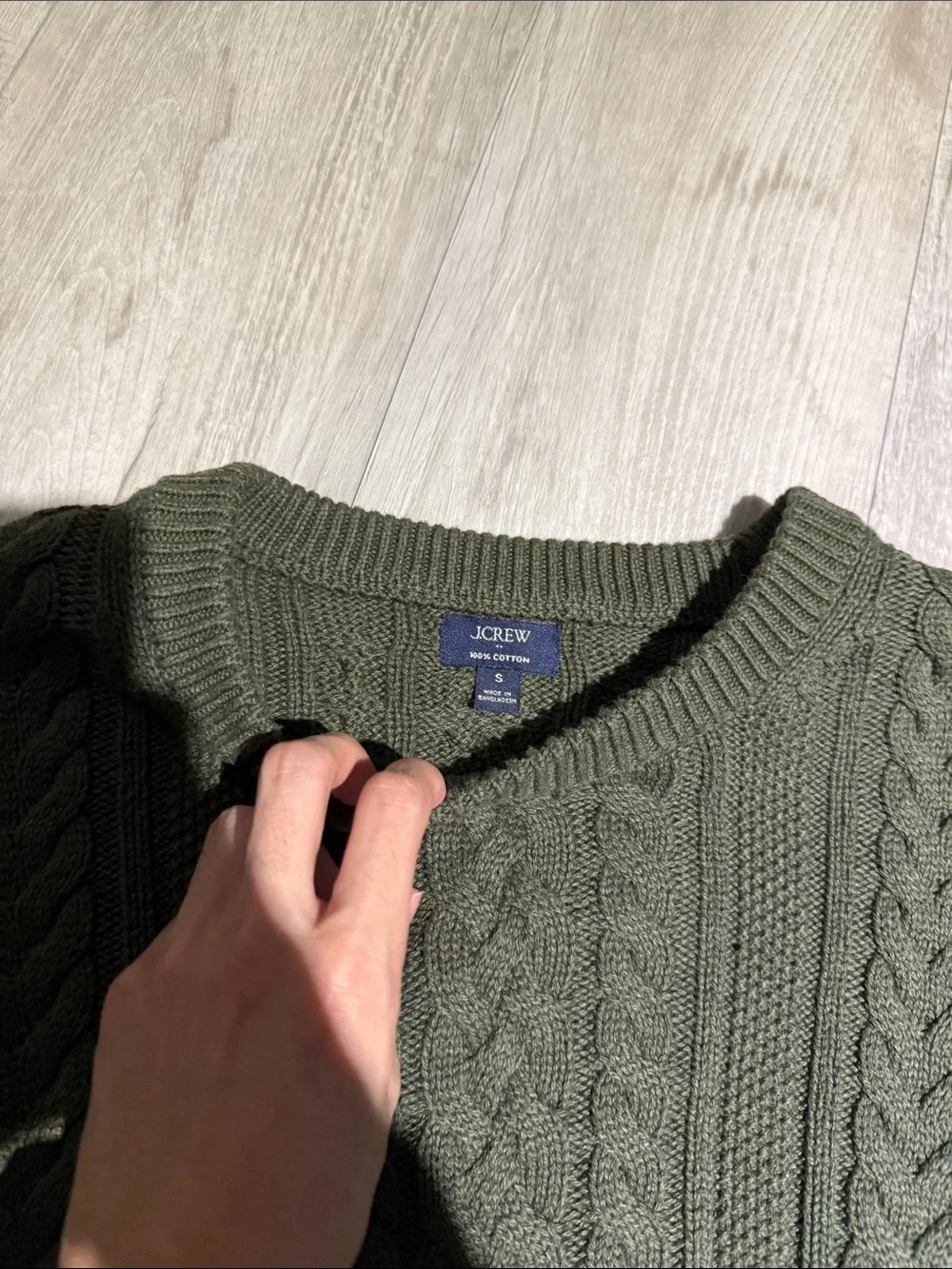 J. Crew Factory Olive Cable-Knit Crewneck Sweater